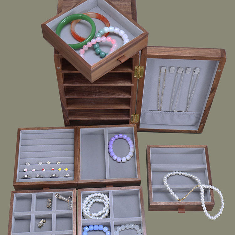 Floral Walnut Multi-Drawer Jewelry Organizer