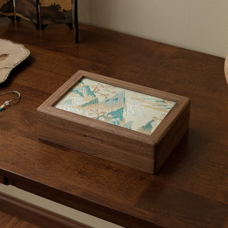 Solara Walnut Retro Embroidered Jewelry Box