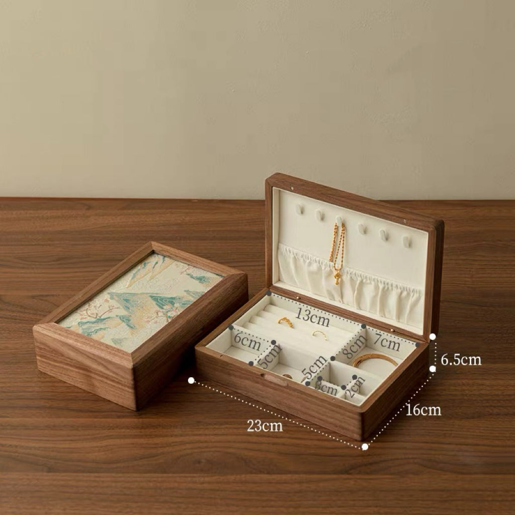 Solara Walnut Retro Embroidered Jewelry Box
