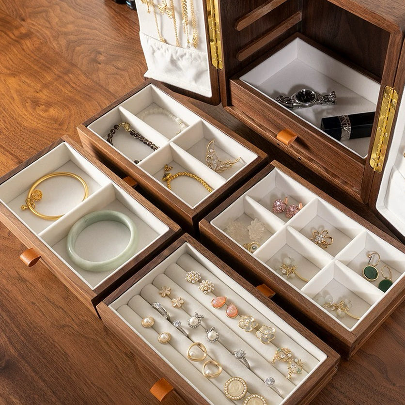 Solaris Walnut Jewelry Organizer with 5 Drawers