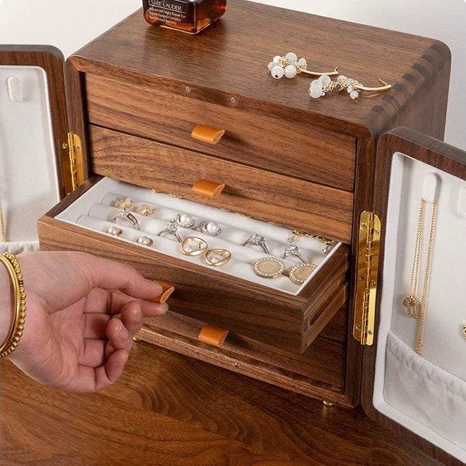 Solaris Walnut Jewelry Organizer with 5 Drawers