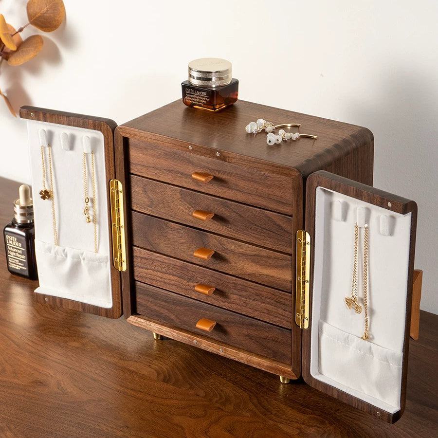 Solaris Walnut Jewelry Organizer with 5 Drawers