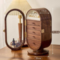 Solenne 360° Rotating Walnut Jewelry Cabinet with Vanity Mirror