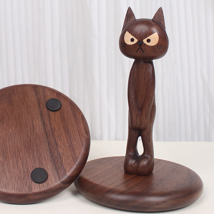 Embarrassed Cat Walnut Standing Tissue Holder