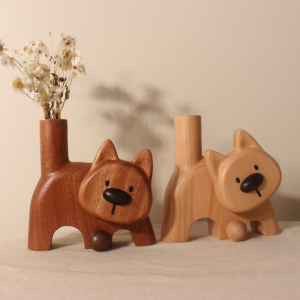 Doggie Natural Wooden Flower Vase