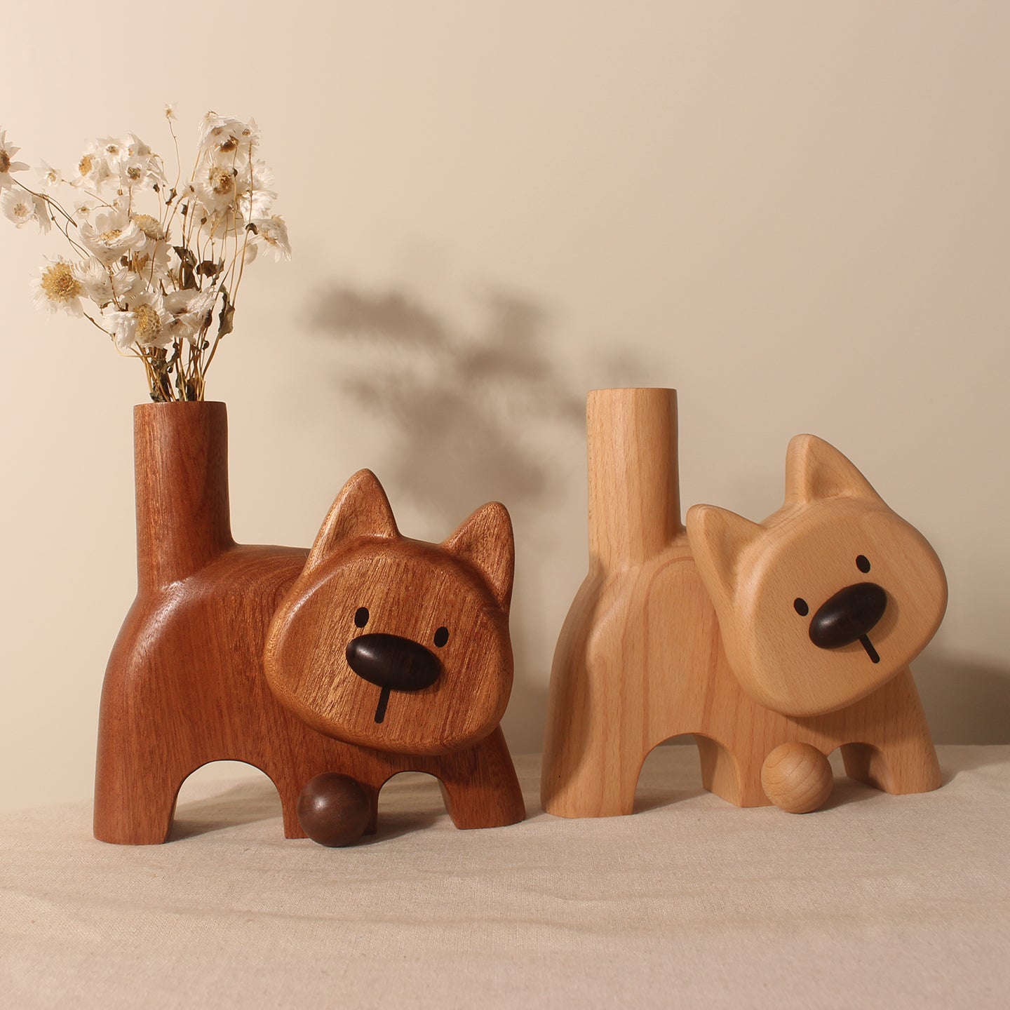 Doggie Natural Wooden Flower Vase