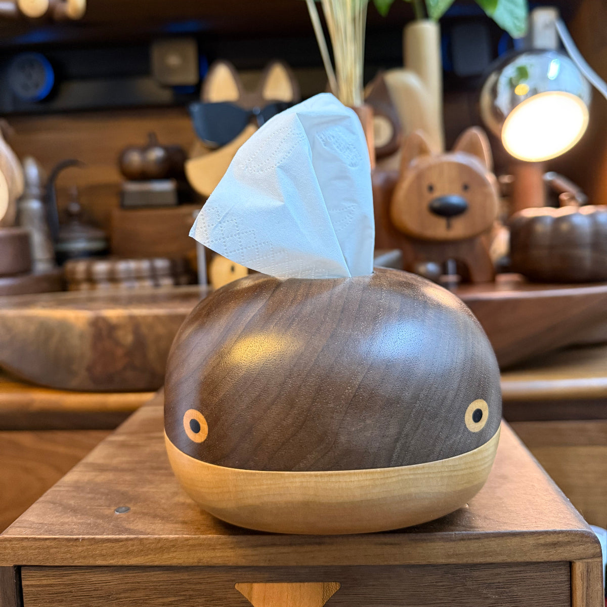 Whale Blowing Solid Wood Tissue Box