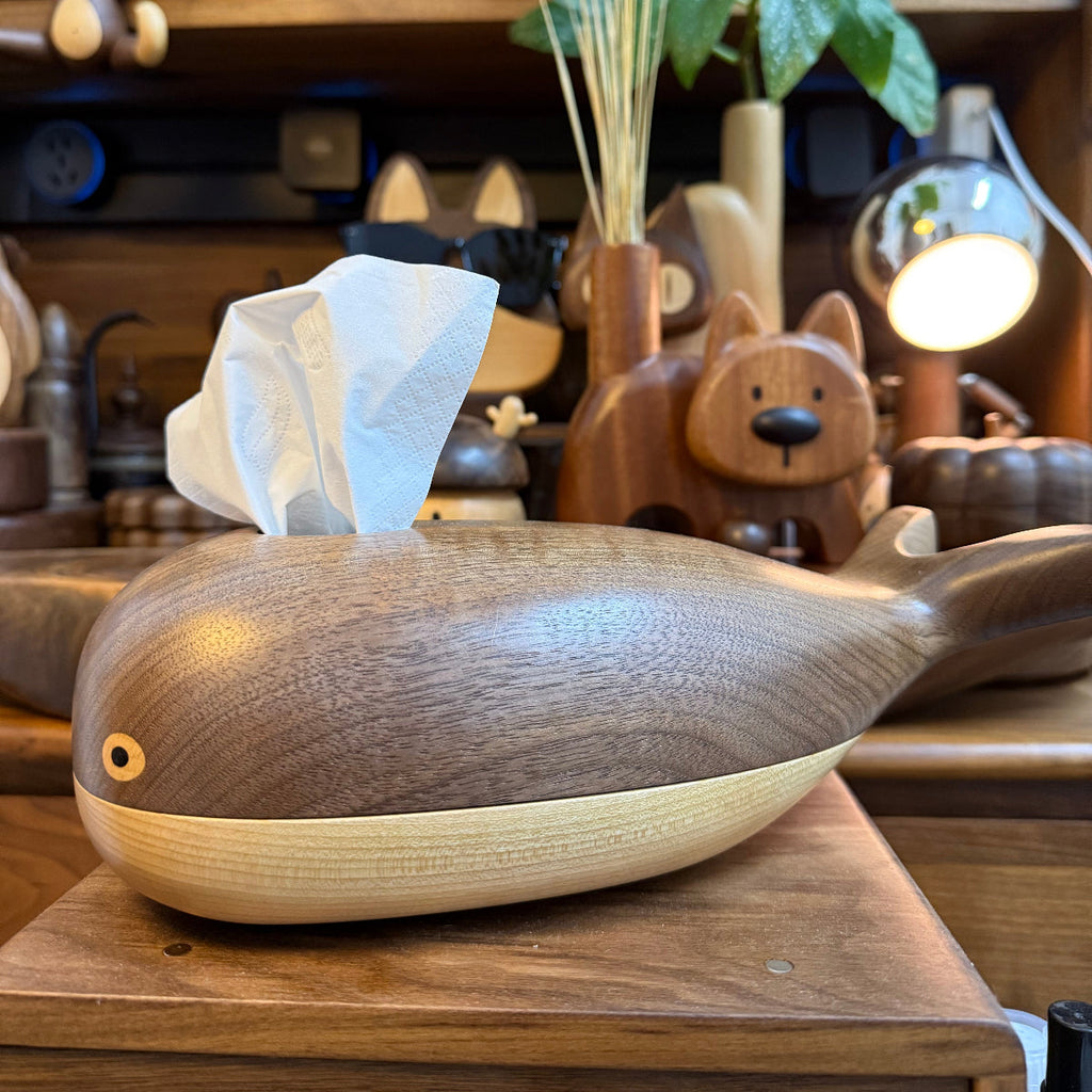 Whale Blowing Solid Wood Tissue Box