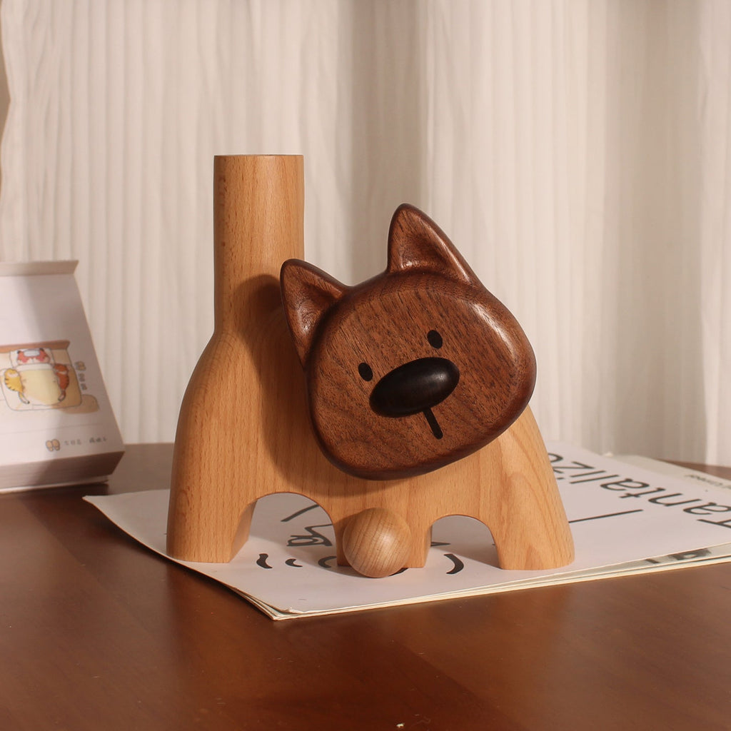 Doggie Natural Wooden Flower Vase