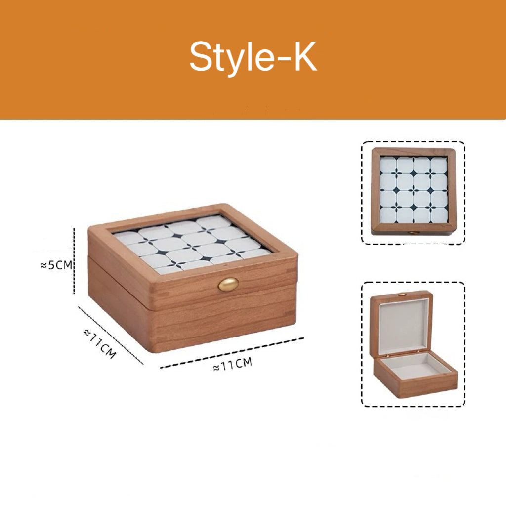 Merrin Solid Cherry Wood Jewelry Box With Creative Art Glass-Top