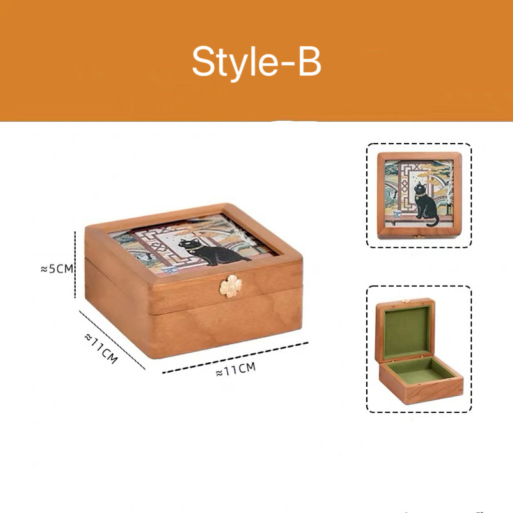 Merrin Solid Cherry Wood Jewelry Box With Creative Art Glass-Top