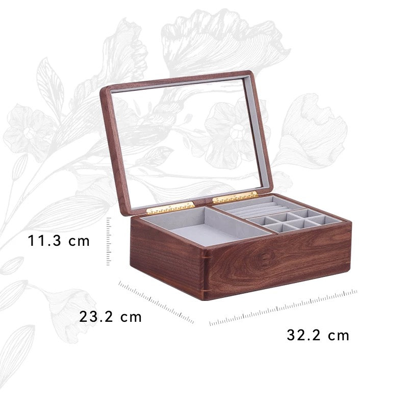 Lucent Solid Walnut Glass-Top Jewelry Box