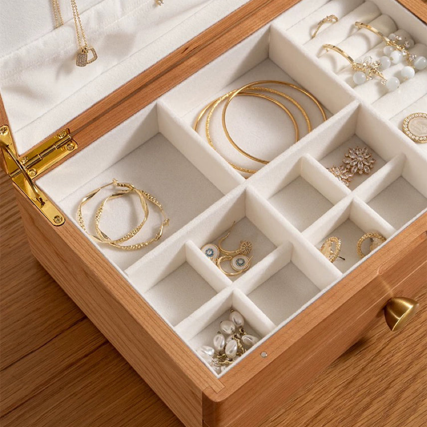 Serenna Solid Wood Two-Tier Jewelry Box