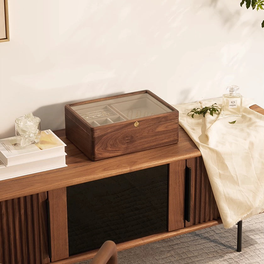 Lucent Solid Walnut Glass-Top Jewelry Box