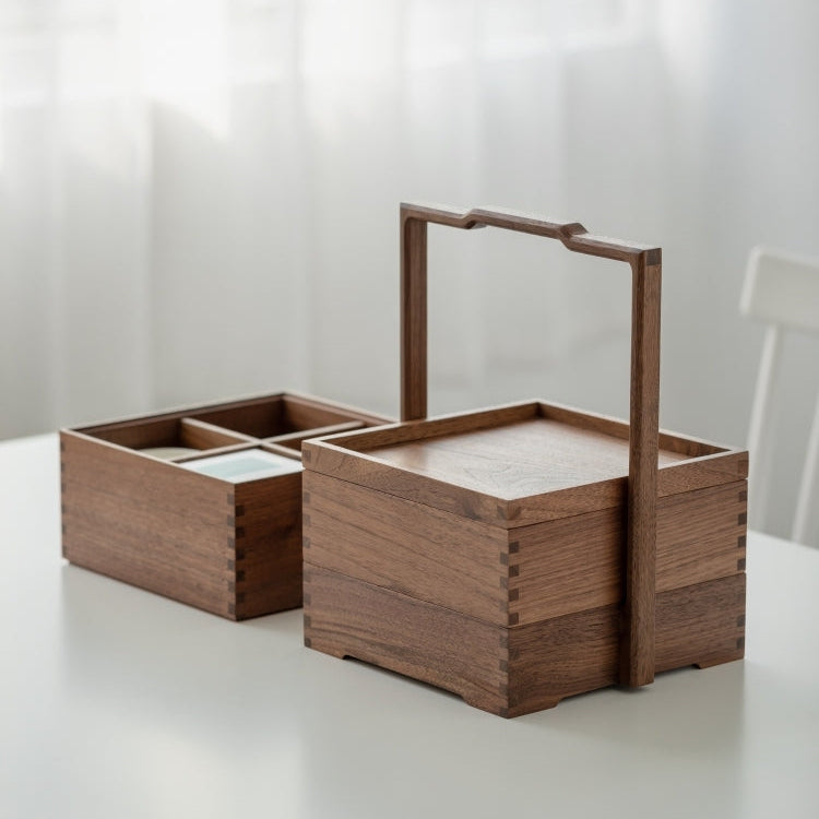 Modu Black Walnut Multi-layer Tea Set Storage Box with Handle