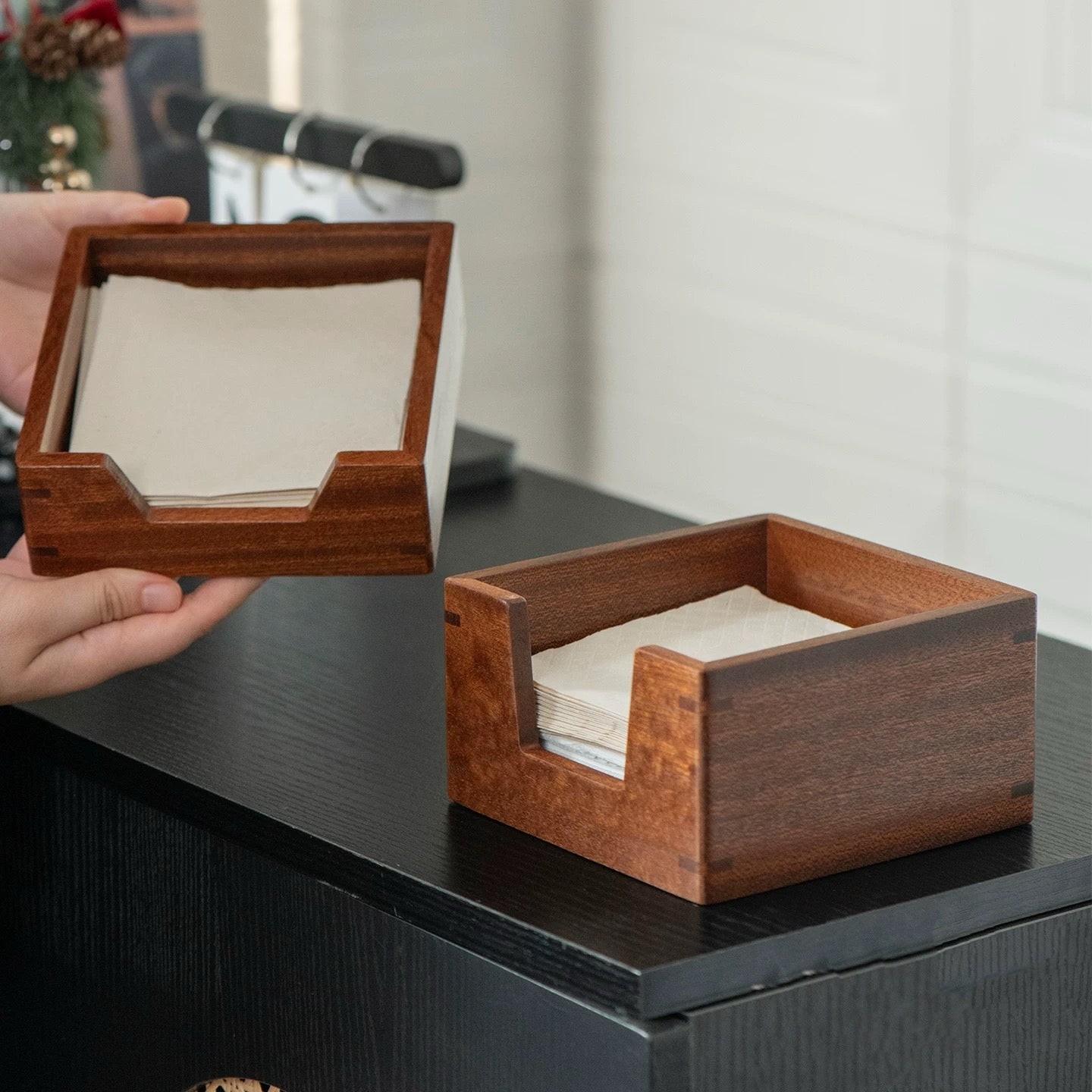 Cube Black Walnut Tissue Box