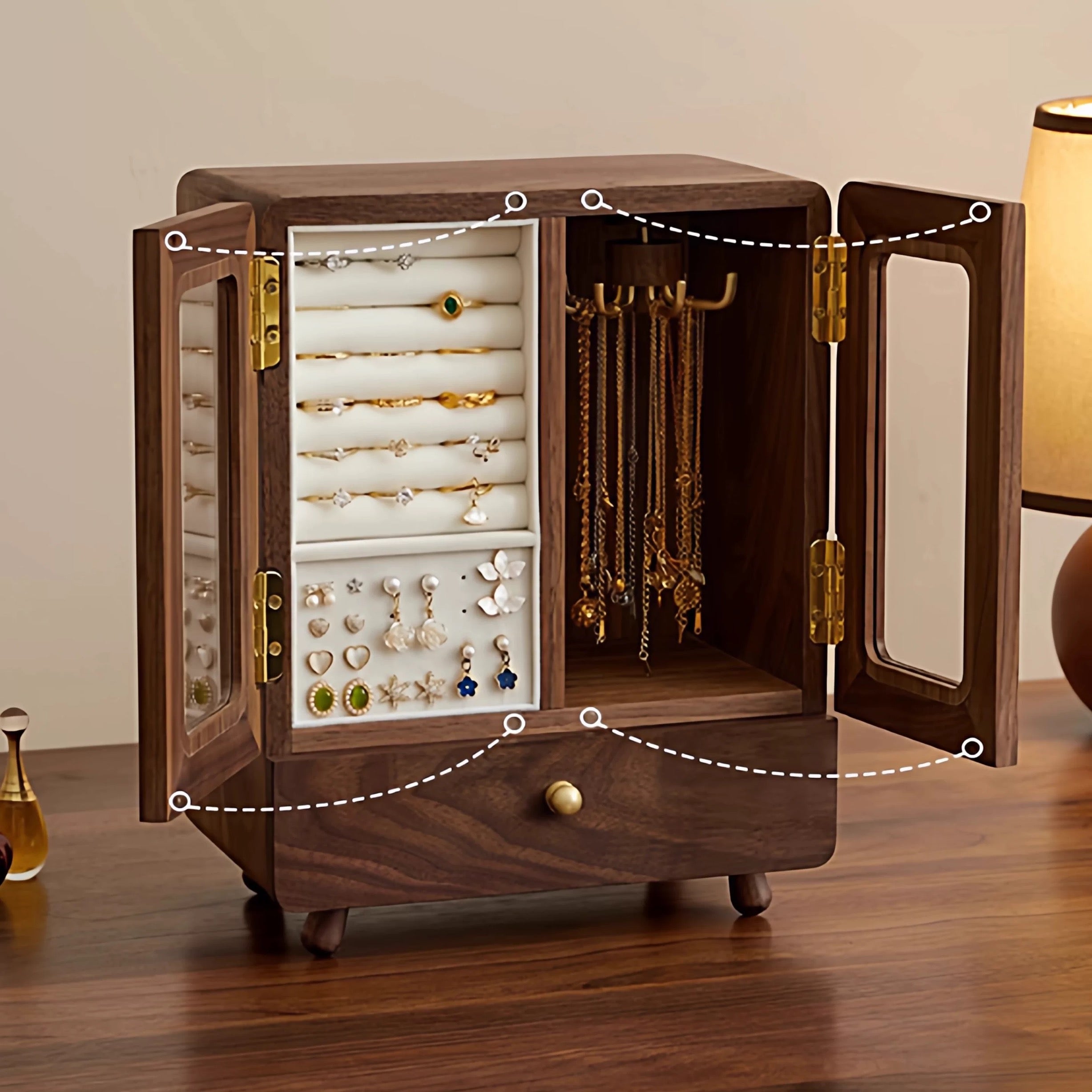 Floren Solid Wood Mini Cabinet Jewelry Box