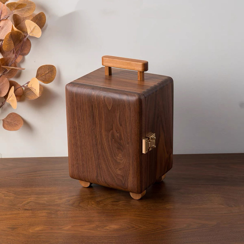 Suitcase Solid Wood Jewelry Box with 5 Drawers