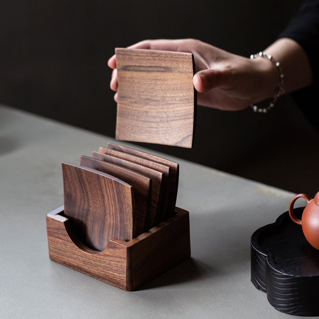 Rishi Walnut Square Coaster Set (6 pcs)