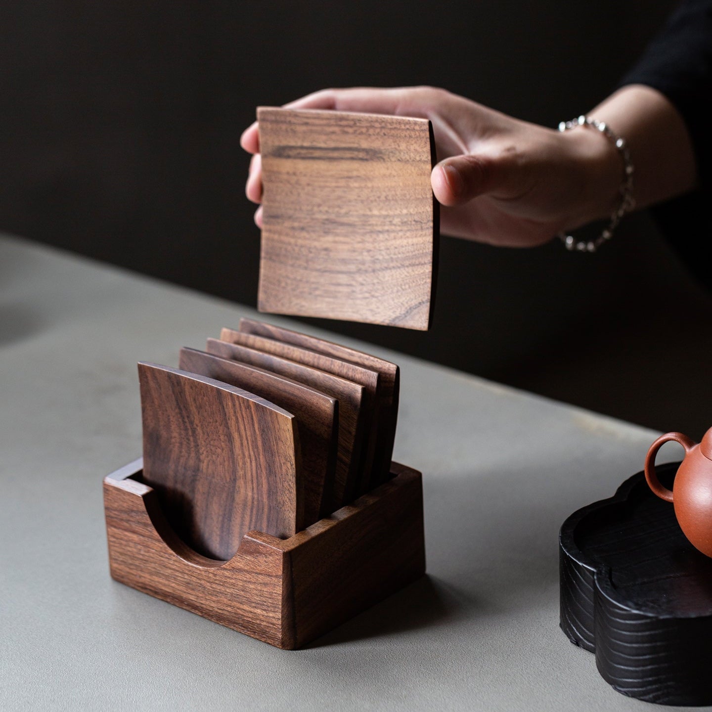 Rishi Walnut Square Coaster Set (6 pcs)