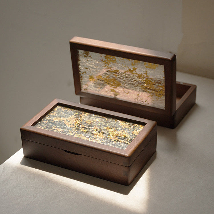 Suntrace Solid Walnut Jewelry Box with Art Laminated Tempered Glass