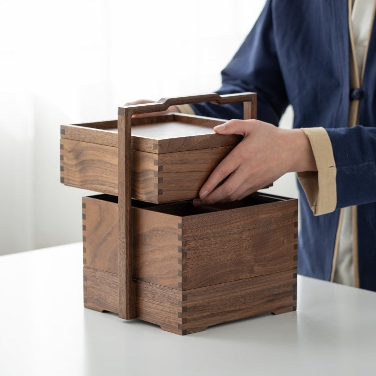 Modu Black Walnut Multi-layer Tea Set Storage Box with Handle