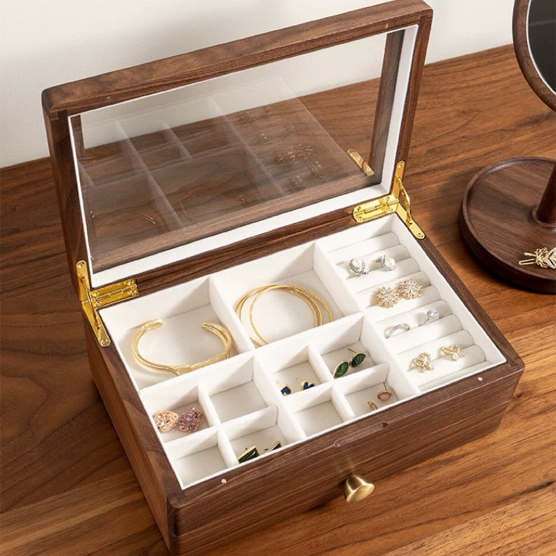 Serenna Solid Wood Two-Tier Jewelry Box