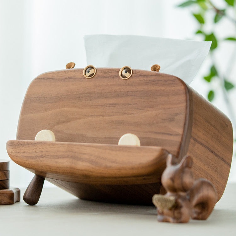 Hippo Walnut Tissue Box