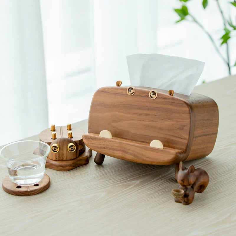 Hippo Walnut Tissue Box