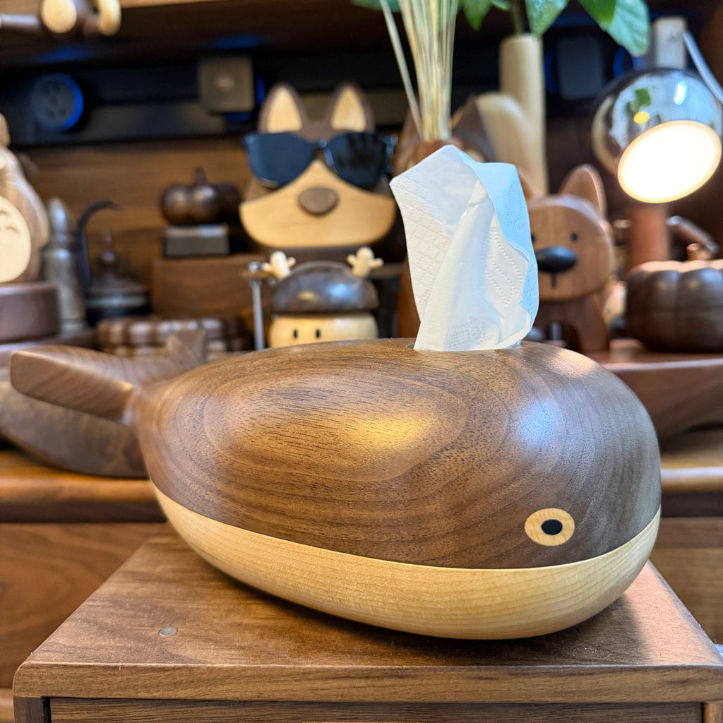 Whale Blowing Solid Wood Tissue Box