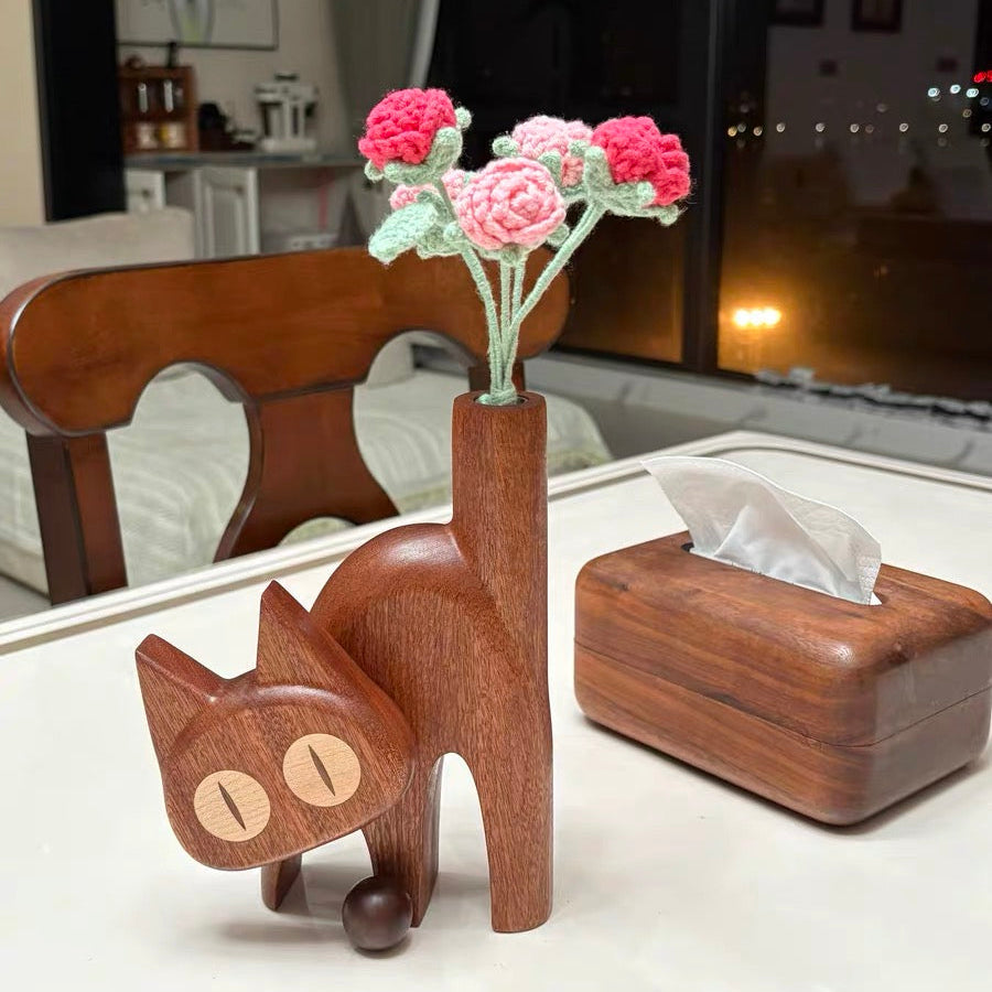 Meow Natural Wooden Flower Vase