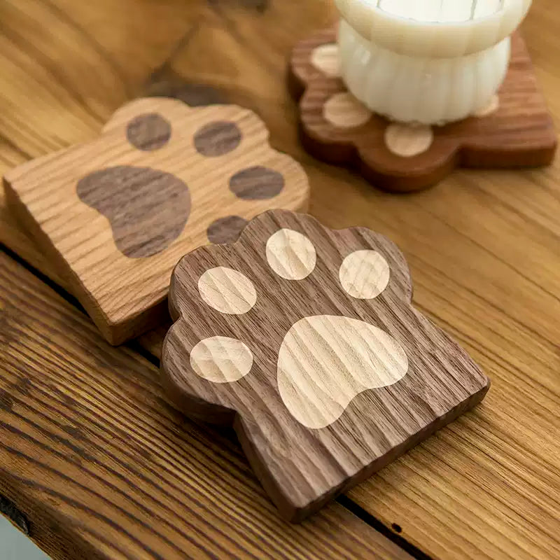 Pawer Handcrafted Cat Paw Solid Wood Coasters