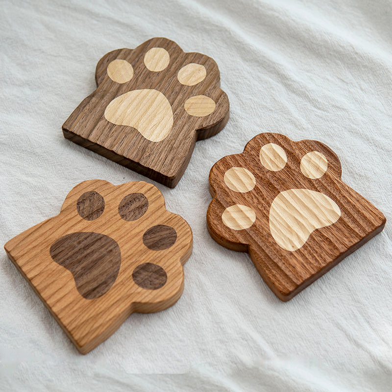 Pawer Handcrafted Cat Paw Solid Wood Coasters
