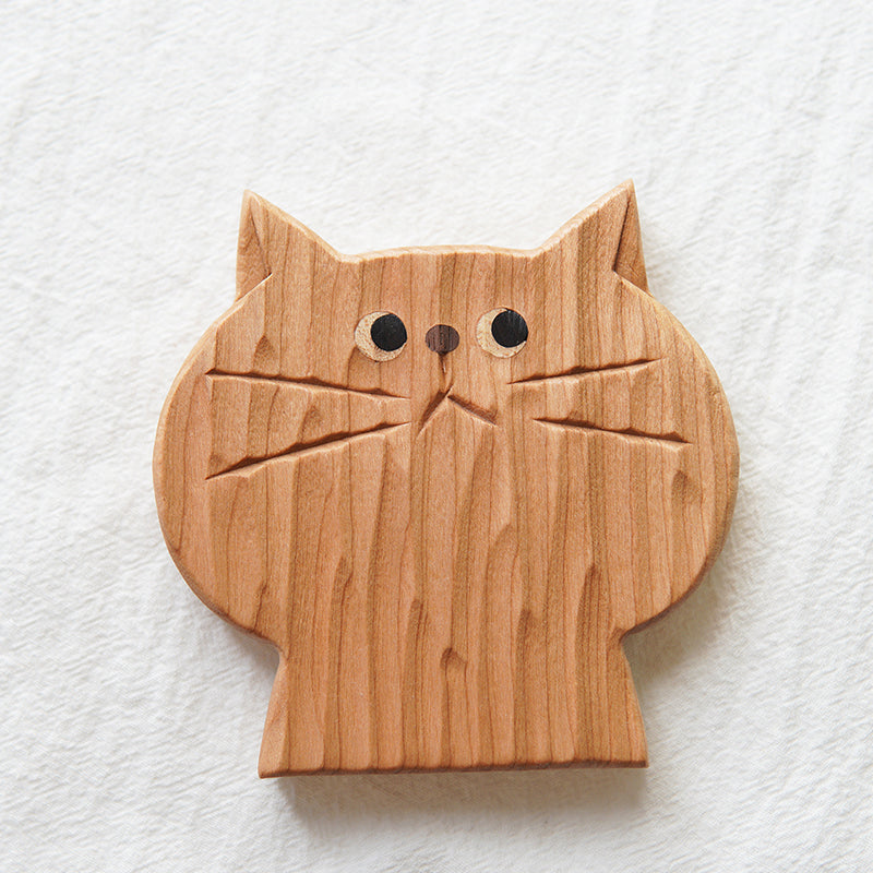 Moody Handcrafted Cat Solid Wood Coasters