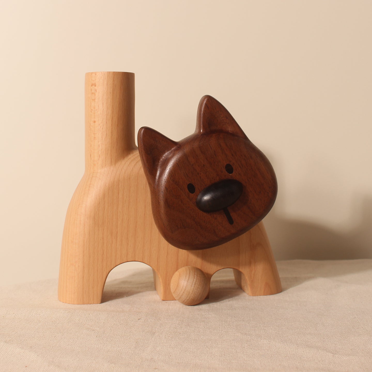 Doggie Natural Wooden Flower Vase