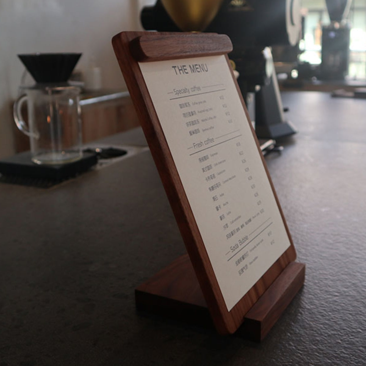Woodlist Walnut Tabletop Menu Stand