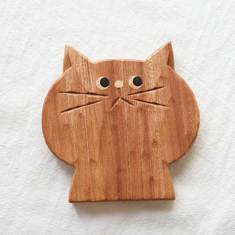Moody Handcrafted Cat Solid Wood Coasters