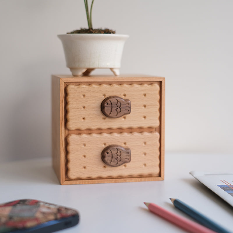 Cookie Wooden Double-Layer Jewelry & Trinket Box
