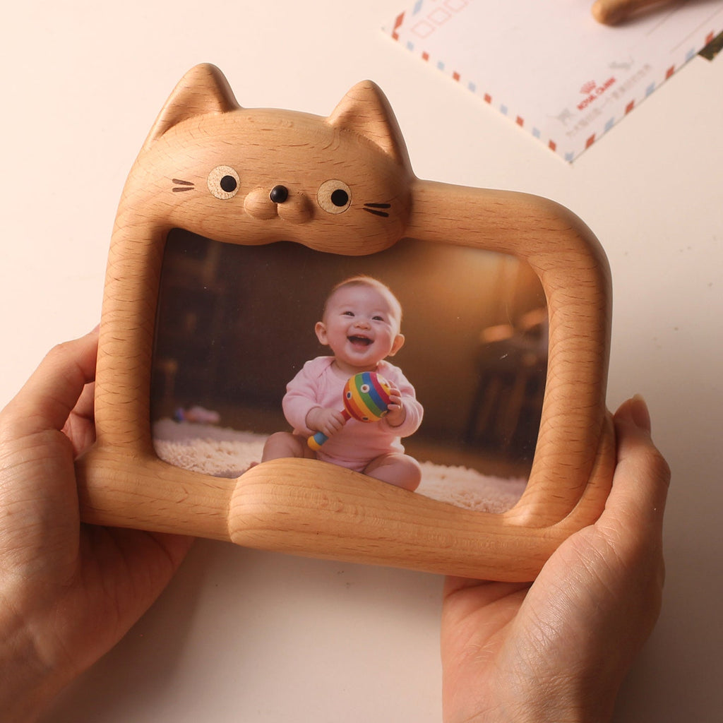 WhiskerPaws Wooden Cat Photo Frame