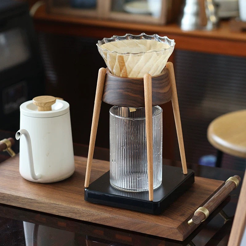 Mossi Walnut Wood Pour-Over Coffee Stand With a V60 Glass Dripper