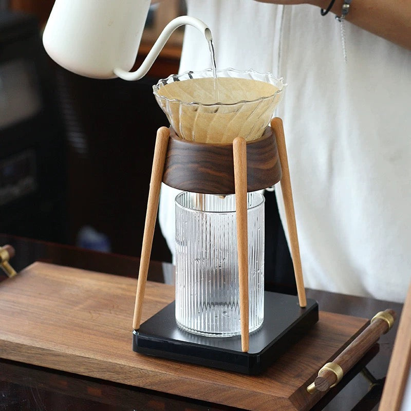 Mossi Walnut Wood Pour-Over Coffee Stand With a V60 Glass Dripper