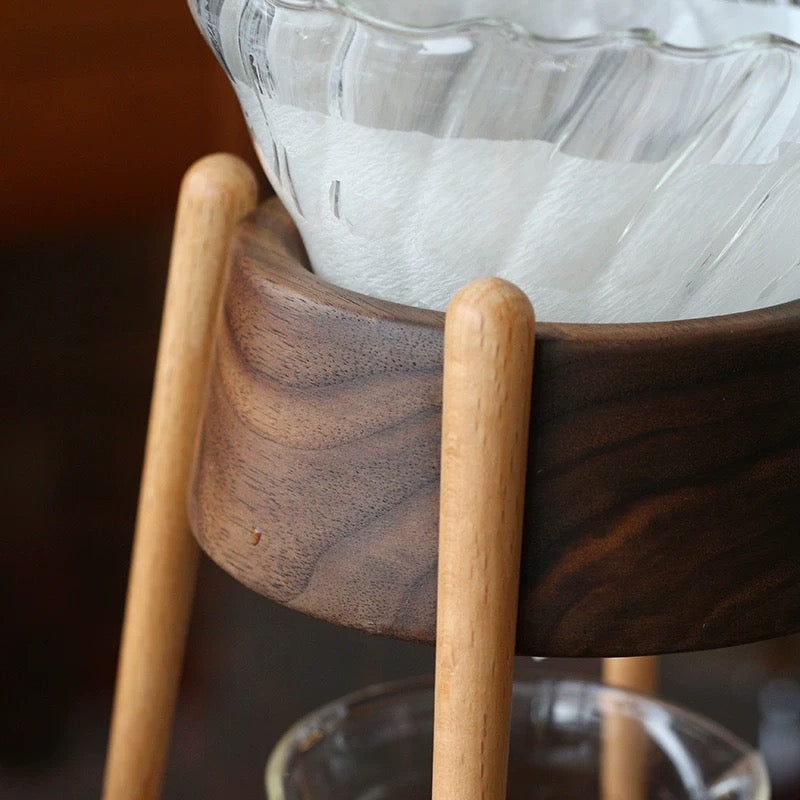 Mossi Walnut Wood Pour-Over Coffee Stand With a V60 Glass Dripper