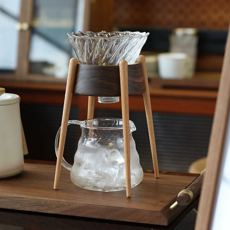 Mossi Walnut Wood Pour-Over Coffee Stand With a V60 Glass Dripper