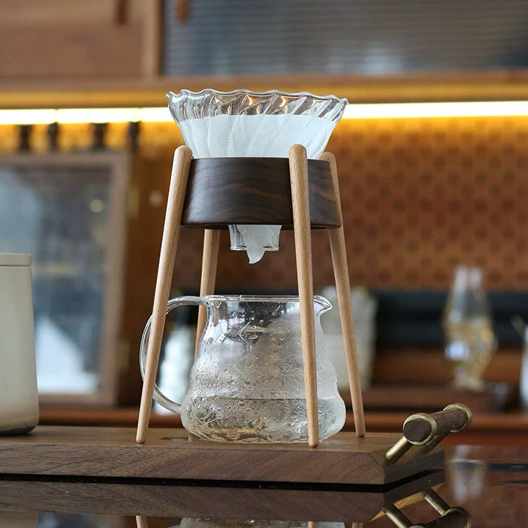Mossi Walnut Wood Pour-Over Coffee Stand With a V60 Glass Dripper