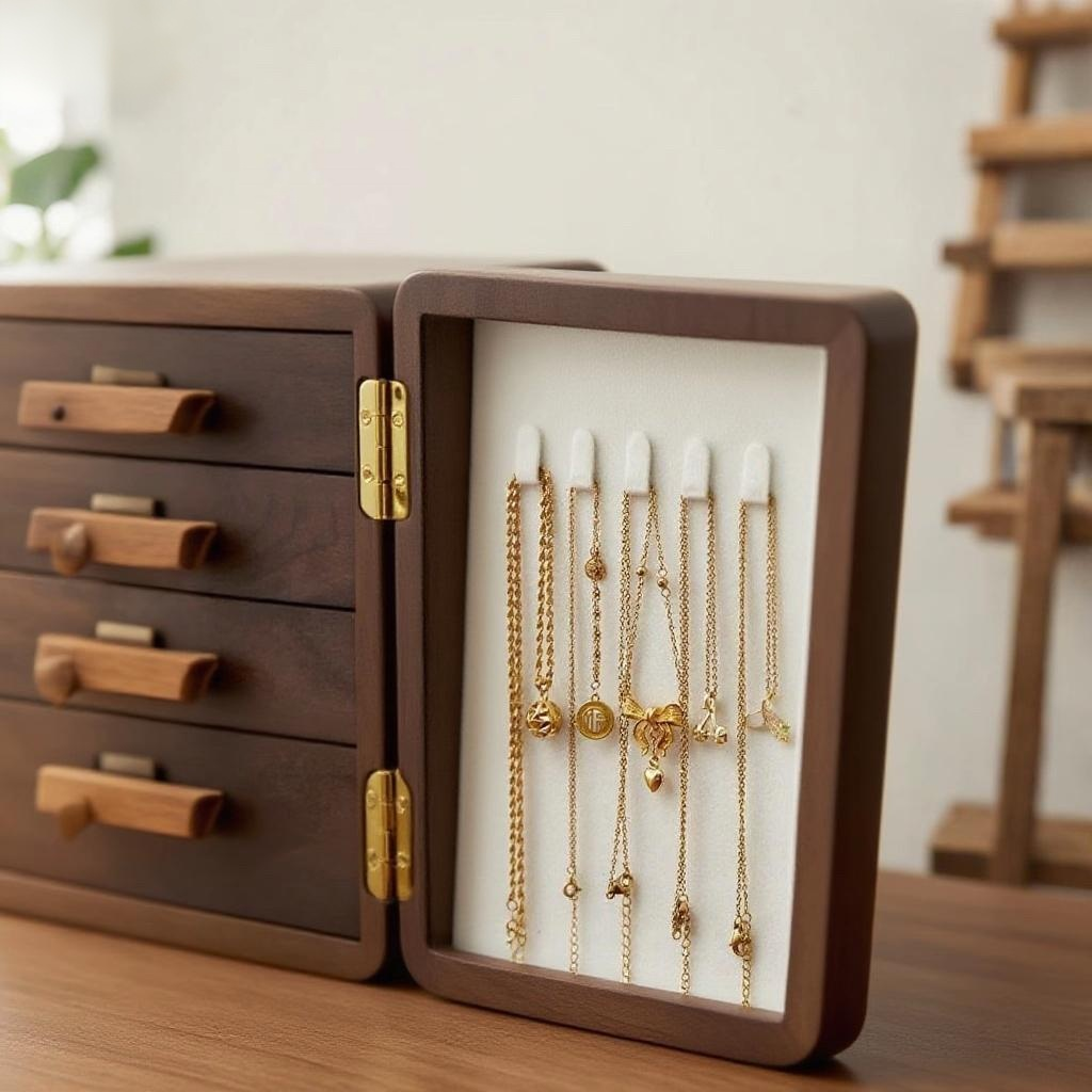Lunelle Cat 6-Drawer Walnut Jewelry Organizer Box