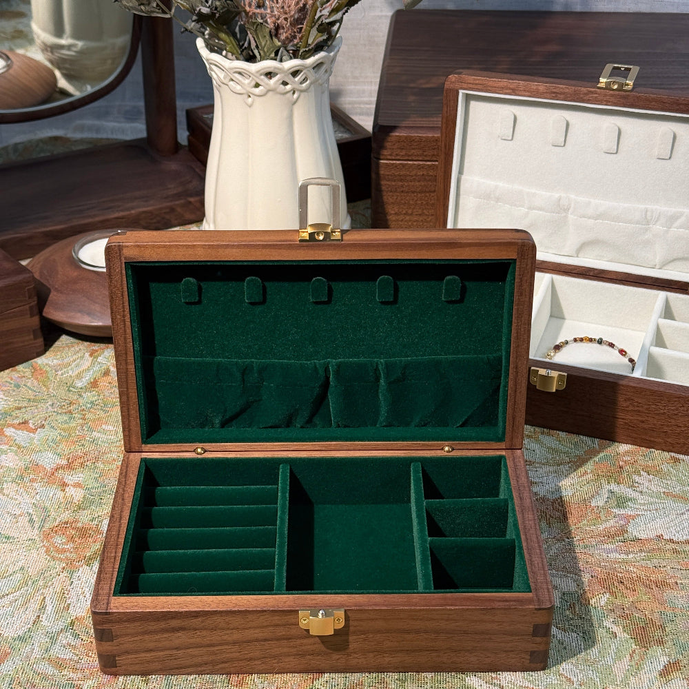 Emerald Minimalist Walnut Jewelry Box