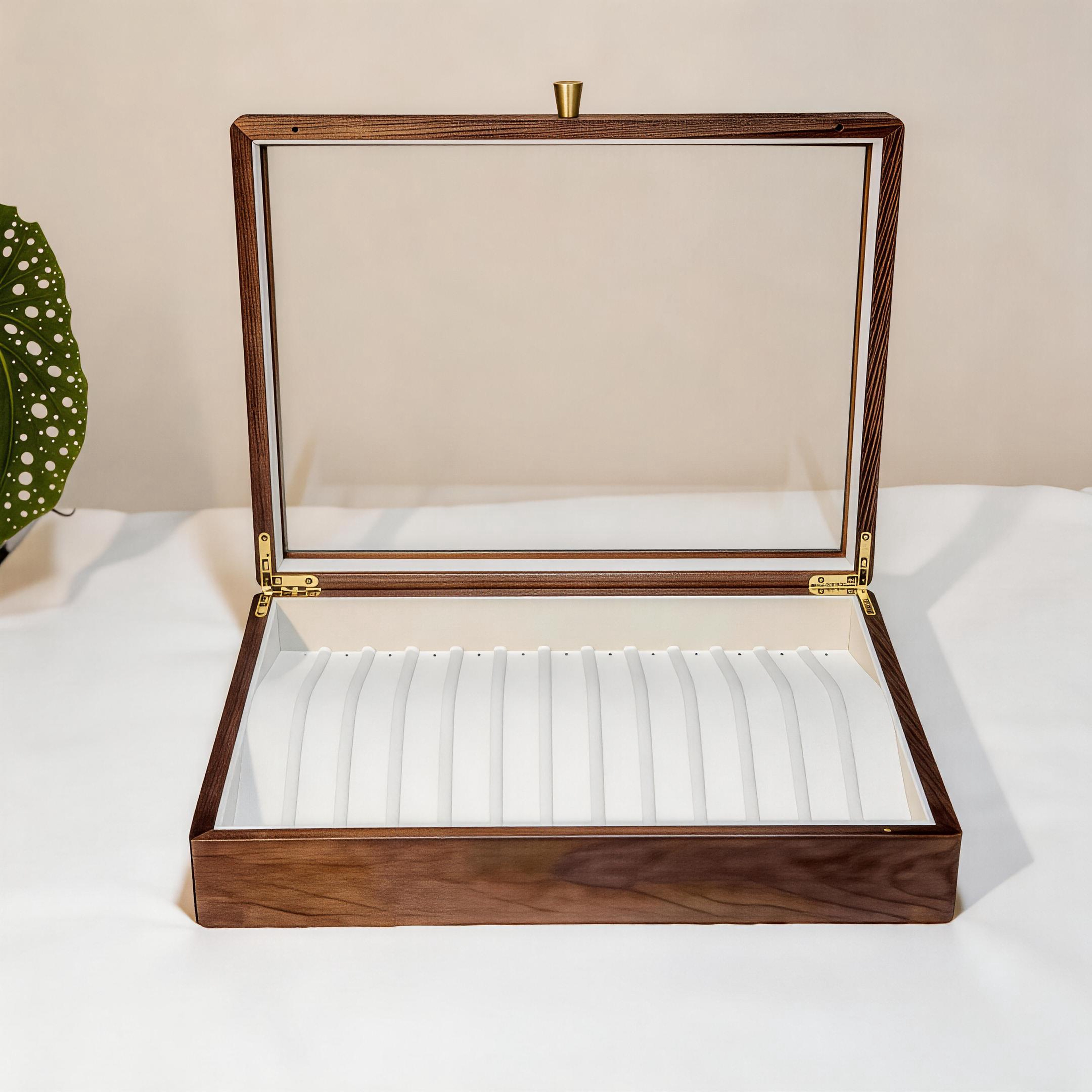 Fendry Solid Wood Necklace Jewelry Box With Glass Lid