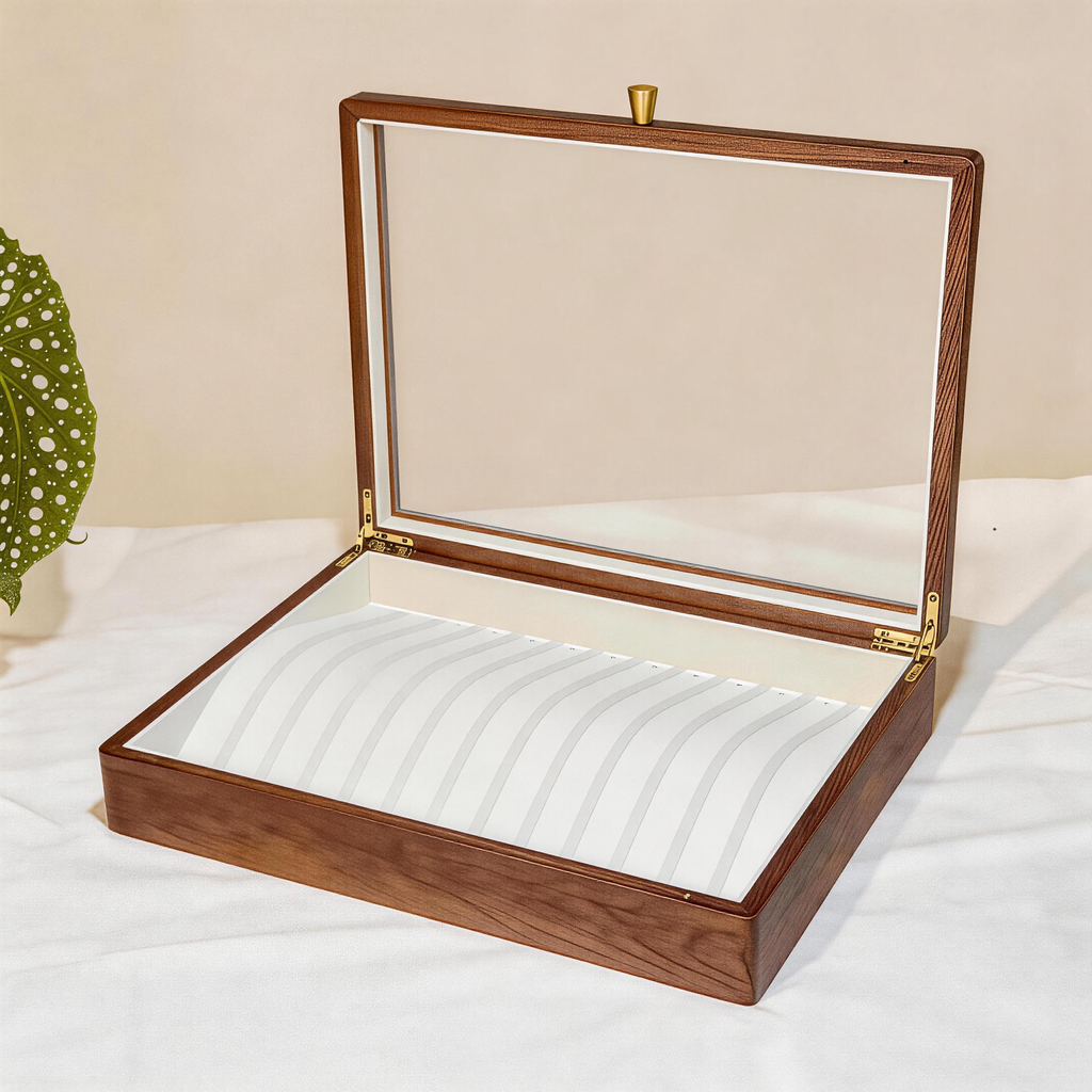 Fendry Solid Wood Necklace Jewelry Box With Glass Lid