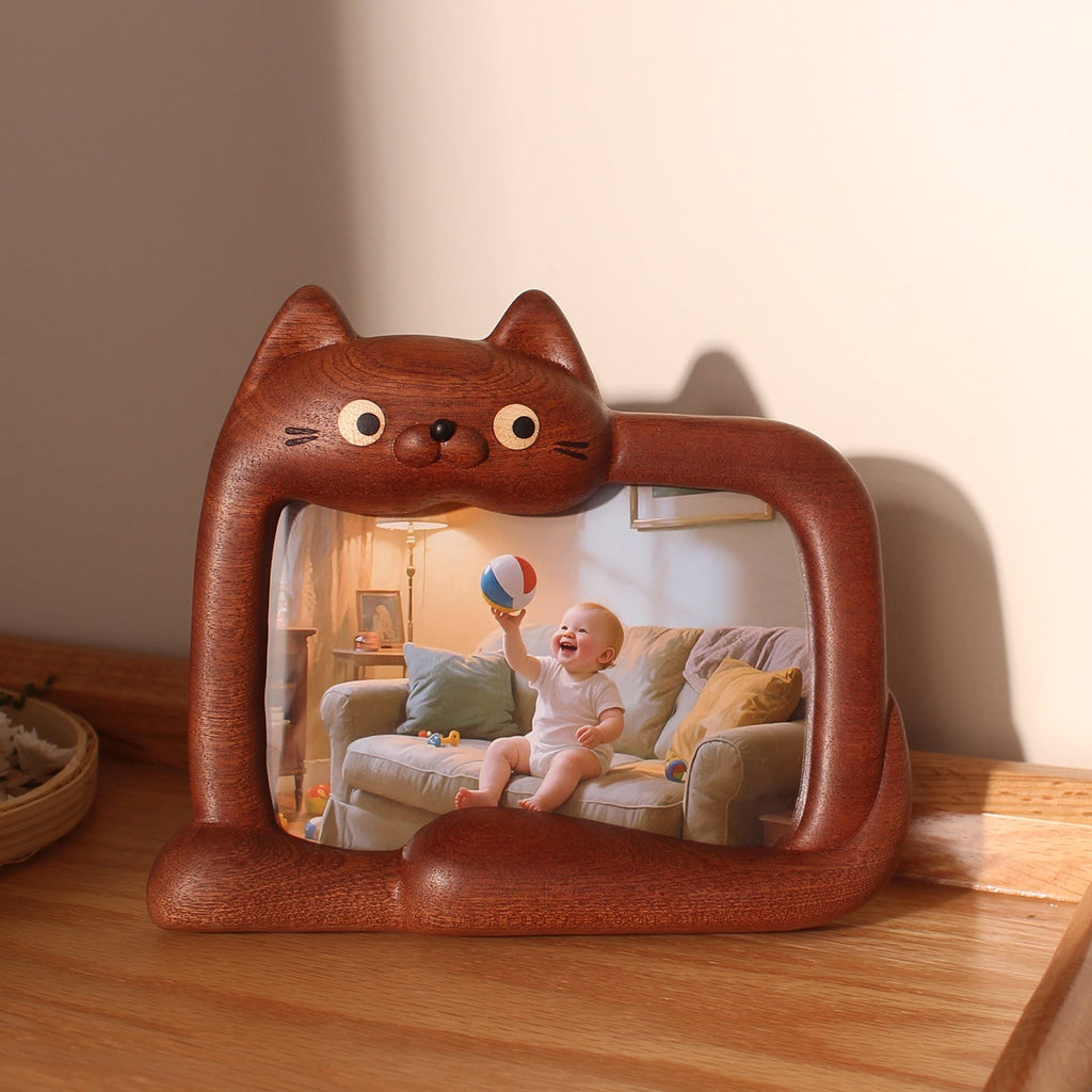 WhiskerPaws Wooden Cat Photo Frame