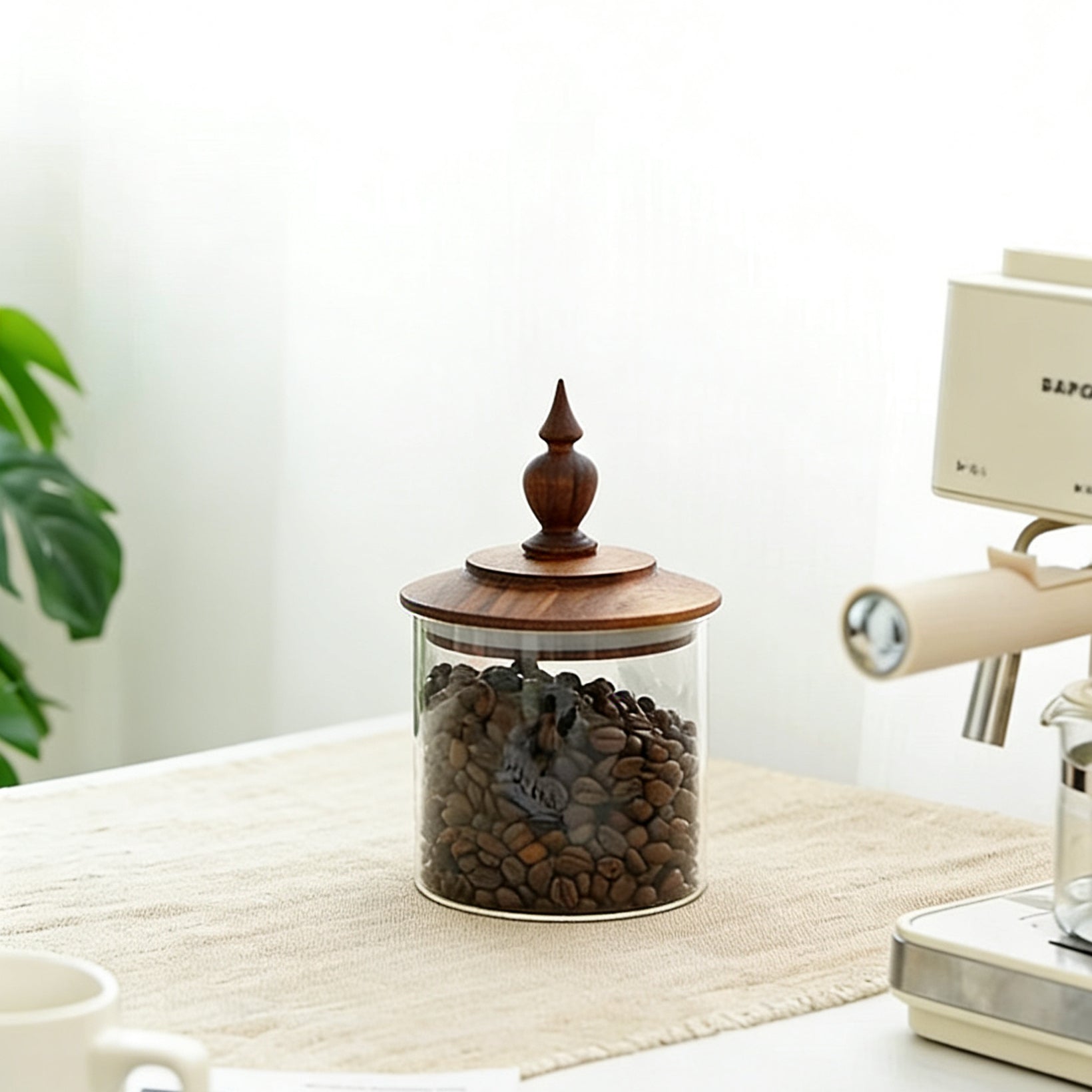 Medieval Retro Style Glass Canister with Walnut Lid